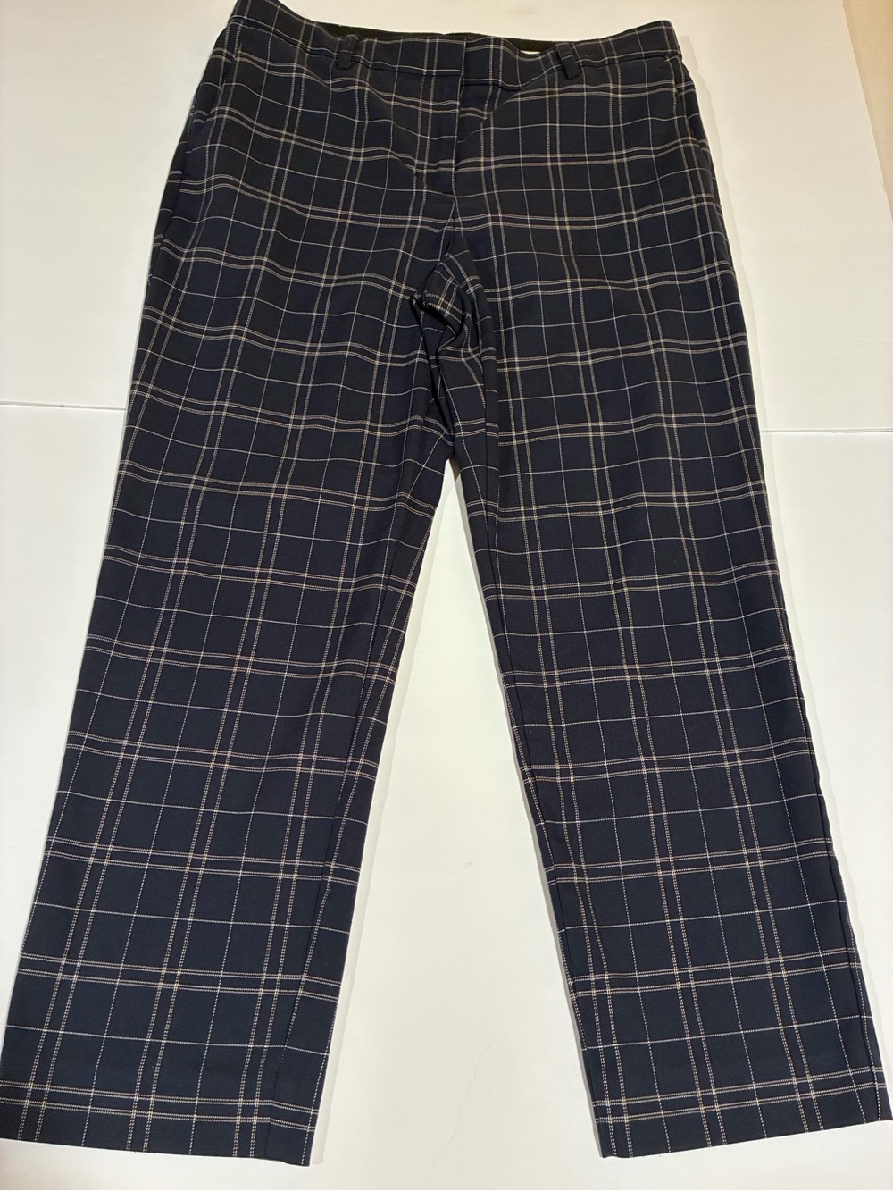 Ann Taylor Navy Plaid Trousers 4P Career Business